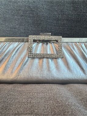 Rhinestone Silver Metallic Evening Clutch